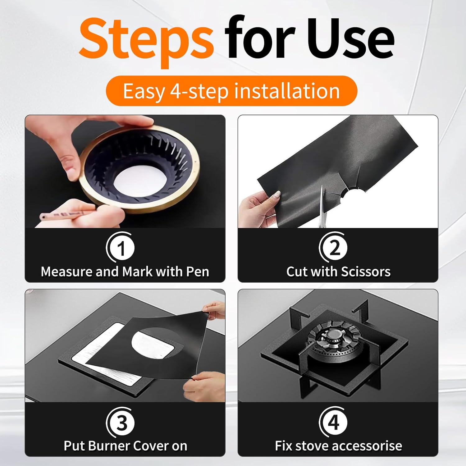 Stove Burner Covers for Gas Stoves (8 Pack) – Non-Stick, Heat-Resistant Gas Range Protectors, PTFE Liners for Kitchen Cleaning, Easy-to-Cut Stove Top Covers, BPA-Free, 10.6" x 10.6" - Image 6