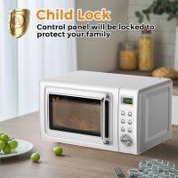 LDAILY 0.7Cu.ft Retro Small Microwave Oven, 700W Compact Countertop Microwave with 5 Power Levels, Auto Cooking Menus, Glass Turntable, Child Lock & Glass Turntable for Apartment, Dorm (White) - Image 5