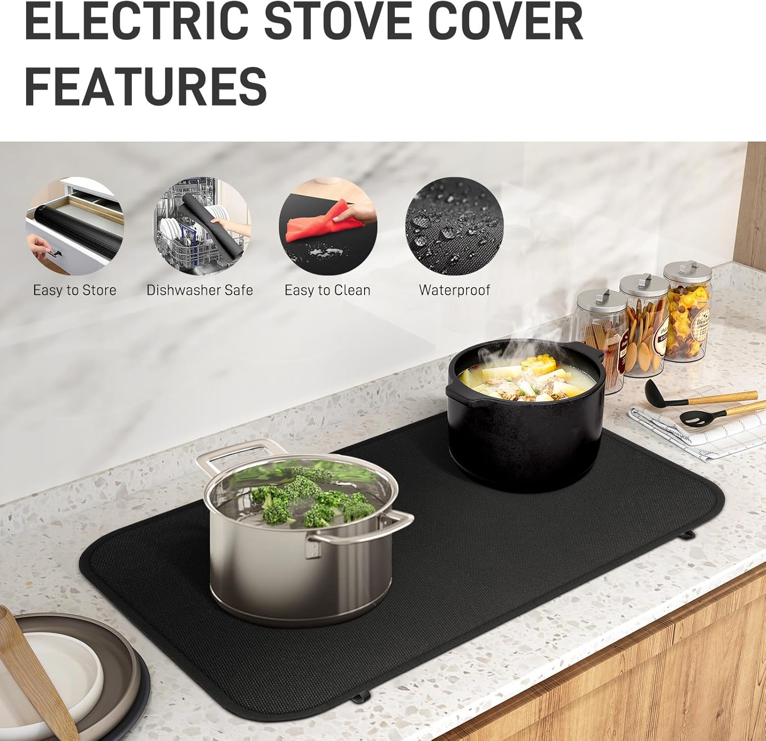 Fireproof Stove Top Covers for Electric Stove,28"x20" Heat Resistant Glass Top Stove Cover Protector,Silicone Coated Fiberglass Stove Top Mat for Prevents Scratching(Black) - Image 6
