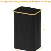 SpaceAid Laundry Hamper with Lid, 110L Large Tall Clothes Basket Bin with Bamboo Handles, Collapsible Laundry Hamper for Bedroom, Bathroom, Dorm, Laundry Room - Black - Image 5