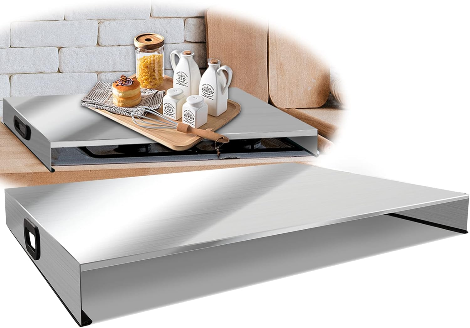 Stainless Steel Gas Stove Top Cover, Noodle Board Cooktop Cover, Kitchen Organizer for Gas and Electric Stove Range Expanding Kitchen Space, Large Size 36"x 23.6"x3", Sliver - Image 6