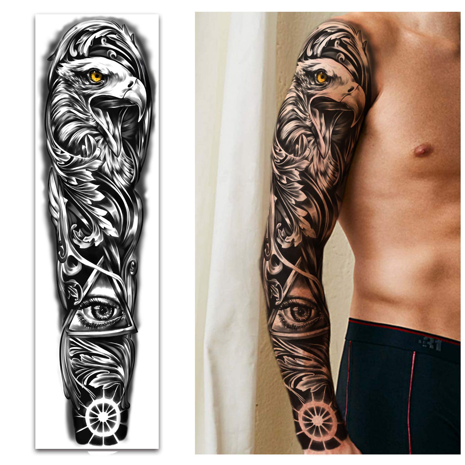 Full Arm Temporary Tattoos 8 Sheets and Half Arm Shoulder Waterproof Tattoos 8 Sheets, Extra Large Tattoo Stickers for Men and Women (22.83"X7.1") - Image 3