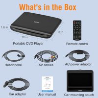 MEGATEK 12.5" Portable DVD Player with 10.5" Screen & Headphones, Car DVD Player for Kids with Headrest Mount, 6-Hour Battery, Supports CD/DVD/USB/SD Card, Remote - Black - Image 9