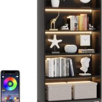 Tribesigns Tall Bookcase Black Bookshelf, 70.8” Large Bookcases Organizer with LED Lights, Heavy Duty Free-Standing Library Bookshelf with 5-Tier Storage Shelves for Living Room, Bedroom (Black) - Image 10
