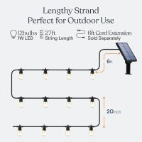 Brightech Ambience Pro Solar Powered Outdoor String Lights -27 ft Commercial Grade Waterproof Edison Patio Lights, Shatterproof LED String Lights for Outside, Porch - 12 Bulbs, 1W Soft White - Image 4
