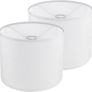 White Lamp Shades Set of 2, Drum Lampshades 13" Top x 13" Bottom x 10" High (Spider), Replacement Lamp Shades Natural Linen Hand Crafted for Table Lamps Floor Lamps Pendent Light, Assembly Required