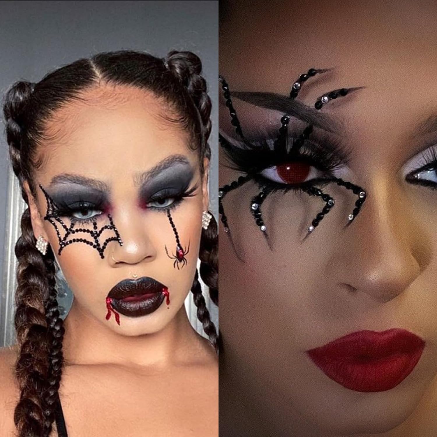 NOOEPC 3D Spider Web Face Gems, Halloween Makeup Face Jewels for Women, Hair Gems Clear Face Rhinestones, Halloween Makeup for Women Face Stickers Spider Costume - Image 6