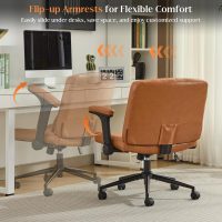 SAMERY Criss Cross Chair with Wheels Adjustable Flip-Up Arms, Wide Cross Legged Office Desk Vanity Chair Height Adjustable Swivel for Home Office Vanity Computer Task (Brown, with Armrests) - Image 8