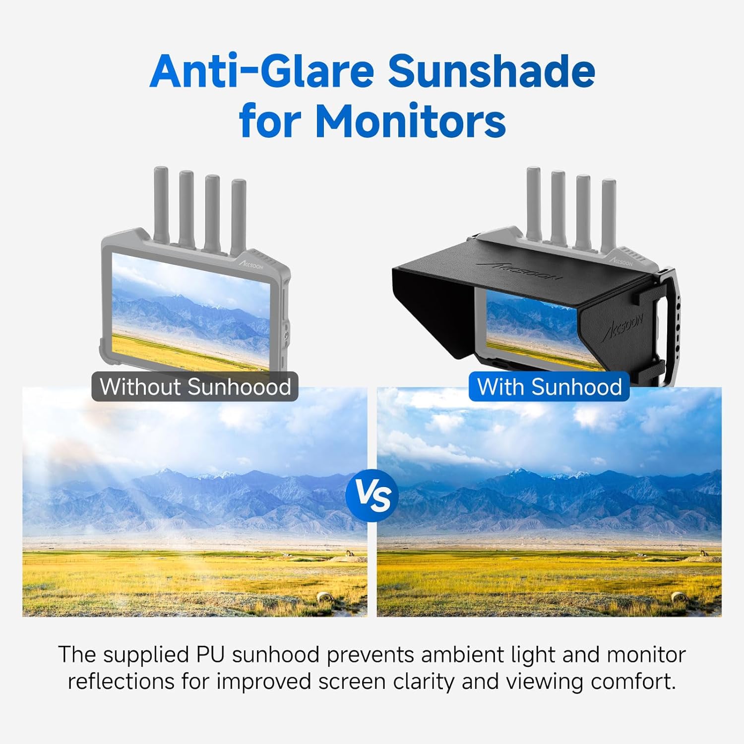 Accsoon CineView M7/M7 Pro 7 inch Camera Field Monitor Cage& Sunshade Kit for CineView M7 Pro Wireless Video Transmission System with Multiple Anti-Rotation 1/4” Mounts, Weight 222g - Image 3