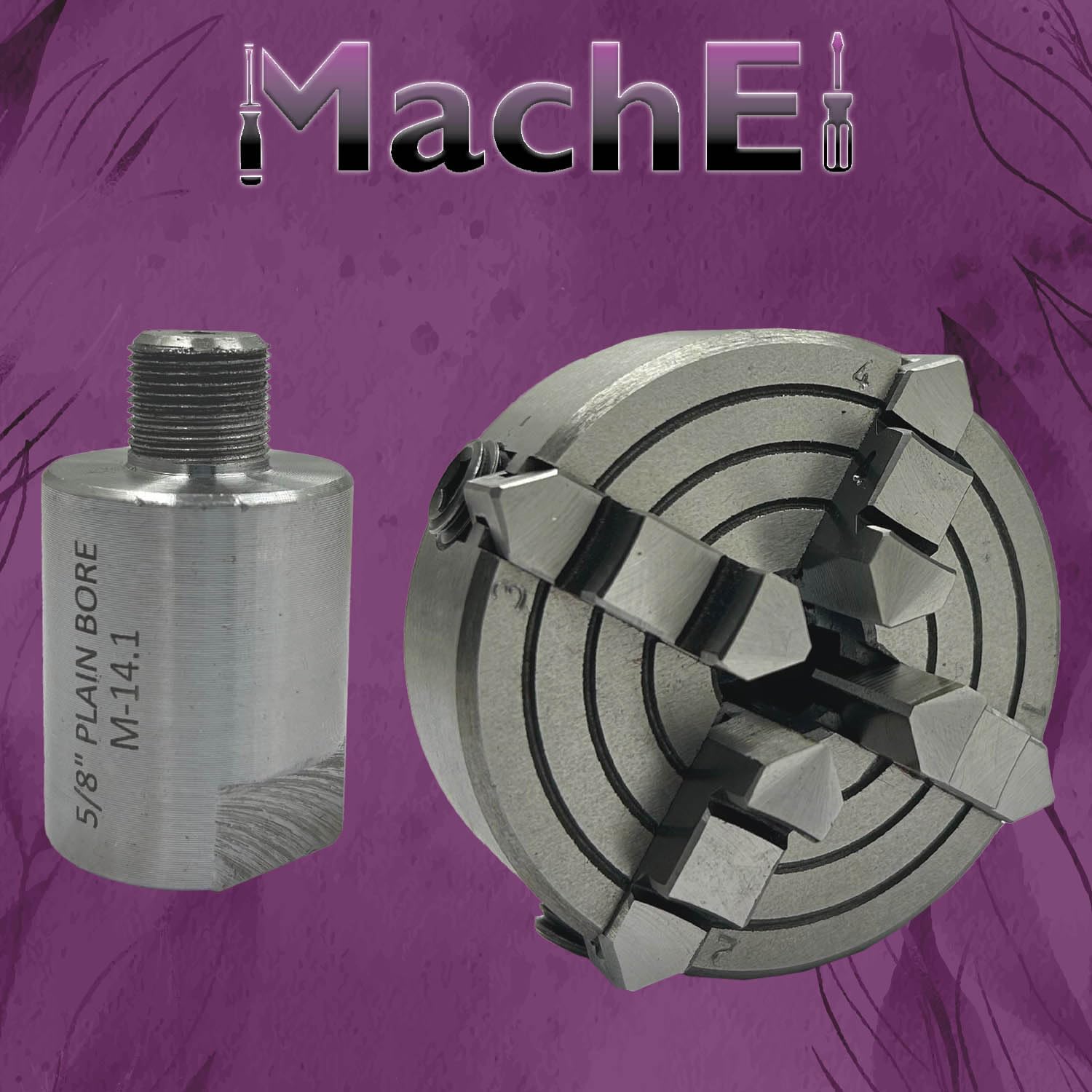 MachEl Lathe Spindle Adapter - Convert Shopsmith Mark V 5/8" Spindle to M14 x 1 Thread for 70 mm 4-Jaw Independent Chuck - Image 2