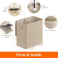 Lifewit Double Laundry Hamper with Lid and Removable Laundry Bags, Large Collapsible 2 Dividers Dirty Clothes Basket with Handles for Bedroom, Laundry Room, Closet, Bathroom, College, 136L Beige - Image 2