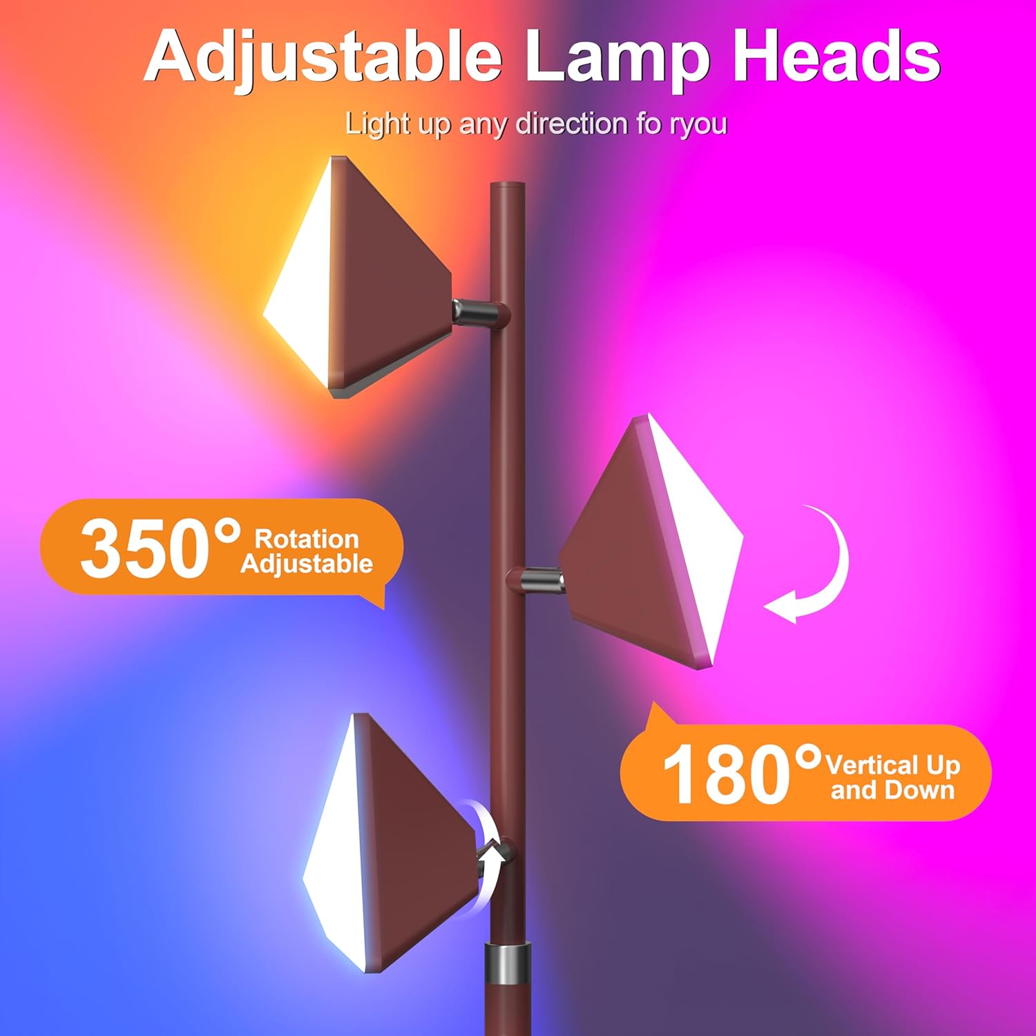 RGB Tree Floor Lamp for Living Room, Stepless Dimmable Tall Standing Lamp with Remote, Touch Control and 3 Rotatable Light, Bright LED Lights for Bedroom with 4 Color-Changing, Oil Rubbed Bronze - Image 8
