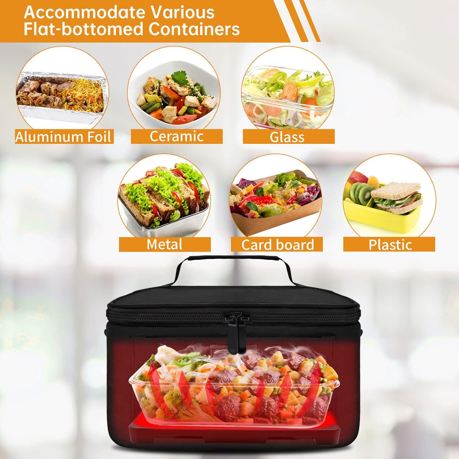 Aotto Portable Oven, Electric Lunch Box Food Heater - 12V/24V/110V 3-in-1 Car Food Warmer - Mini Personal Microwave Heated Lunch Box Warmer for Car, Truck, Travel, Office & Home Use - Black - Image 9