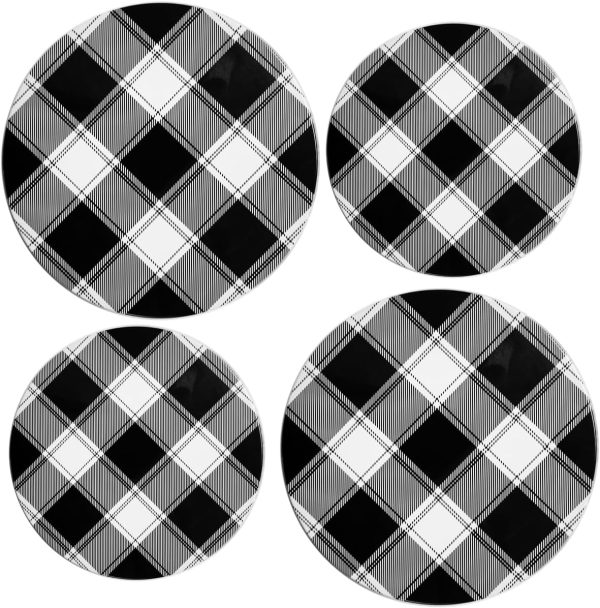 Reston Lloyd, Burner Covers For Electric Stovetop, Decorative Lightweight Tin Covers, Set of 4 (2-8 inch & 2-10 inch), Conceals Messy Drip Pans, Buffalo Check