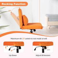 Criss Cross Chair with Wheels, Cross Legged Office Chair, Wide Comfty Velvet Armless Vanity Desk Chair with Back, Swivel Height Ajustable for Home Office Bedroom (Velvet, Orange) - Image 3