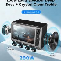 Feihe 15.6 inch Small Smart TV with Speaker System, Loud Portable Bluetooth Speaker Design Retro Smart Television, Karaoke Wireless Microphones, Support HDMI/AUX/USB for Home Party Camping - Image 3