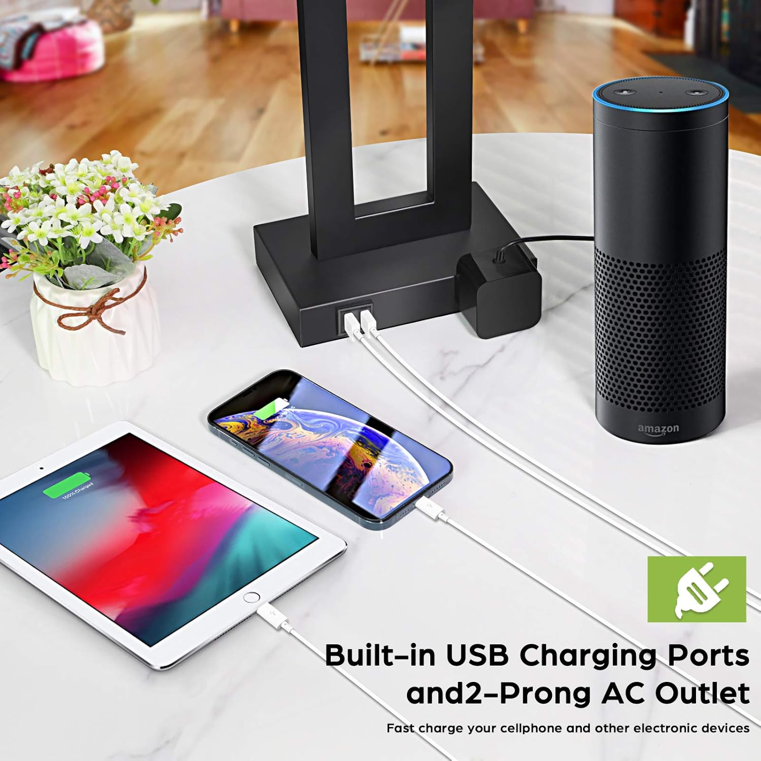 Set of 2 Touch Control Table Lamp with 2 USB Ports, 3-Way Dimmable Modern Nightstand Lamp Sets Bedside Touch Desk Lamp with Fabric Cream Shade for Bedroom Table Living Room Reading, Included Bulbs - Image 3