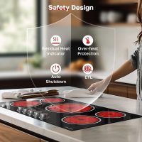 ThermoMate 36 Inch Electric Cooktop, 5 Burners Knob Control Built-in Ceramic Cooktop, 30" Radiant Electric Stove Top of 9000W with 9 Heat Levels, Hot Surface Indicator, 220-240v, Hard Wired - Image 6