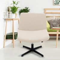 Armless Office Chair Cover, Rose Jacquard, Elastic Criss Cross Design, Mid Back Wide Seat (Cream) - Image 2