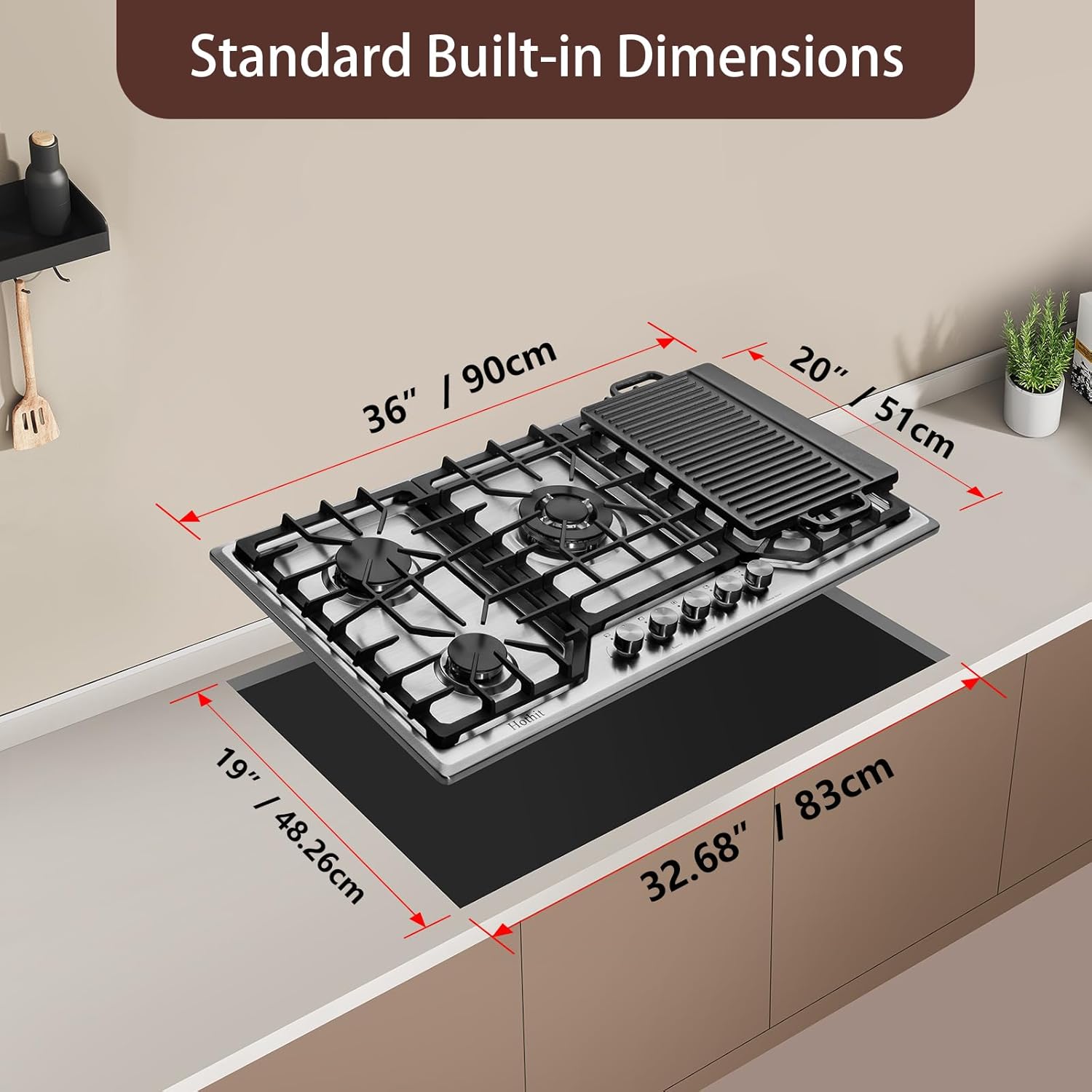 Hothit 5 Burners 36 inch Gas Cooktop, Stainless Steel Gas Range Top, Gas Cooker Stove Propane Gas/Natural Gas Convertible AHT36IN10S-SDKP - Image 4