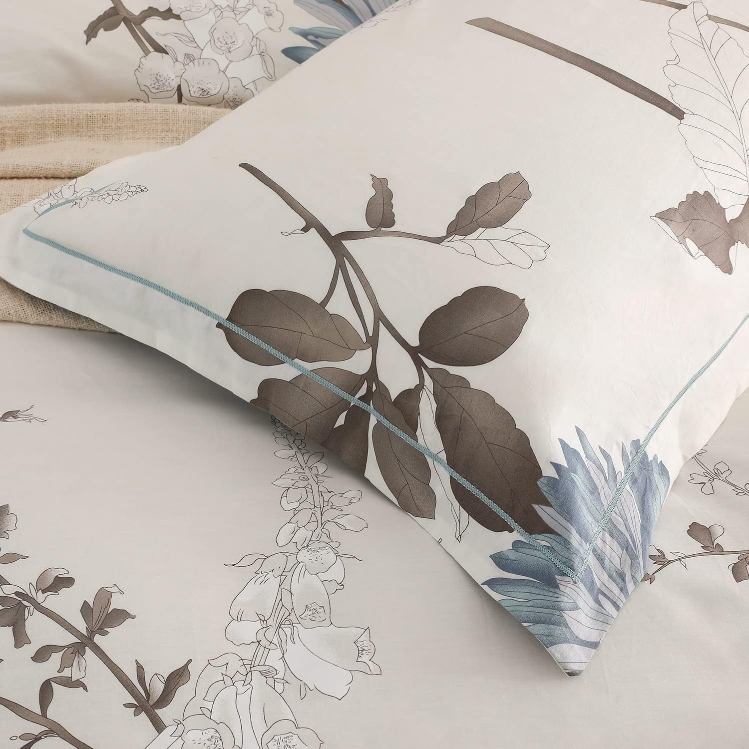 SLEEPBELLA Comforter King Size, 600 Thread Count Cotton Brown Branches and Blue Flowers Off-White Comforter Sets, Down Alternative Bedding Set 3Pcs(King, Off-White Botanical) - Image 7