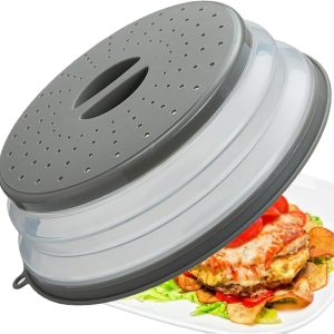 Microwave Splatter Cover Vented for Food, Splatter Guard & Colander Kitchen Gadget for Fruit Vegetables Microwave Plate Cover with Hook Hole,Dishwasher-Safe,BPA-Free Silicone & Plastic (1 Pack)