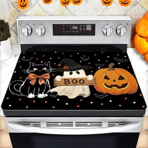 Halloween Stove Top Cover for Electric Stove 28 "x 20 ", Boo Heat Resistant Glass Top Stove Cover Protector, Glass Cooktop Covers, Kitchen Flat Electric Stove Top Covers