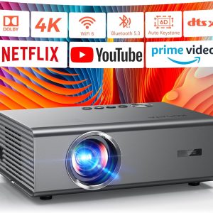 4K Projector with Netflix& Dolby Audio, 1200ANSI Auto Focus&6D Keystone Kogata Smart Projector with Built in Apps Outdoor Movie Proyector with WiFi 6 Bluetooth for Home Theater UPGRADE