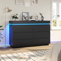 DICTAC Modern 6 Drawer Dresser with Sliding Desktop, Wide Chest of Drawers with Charging Station & LED Lights, Large Storage Tower Clothes Organizer, Black Dresser for Bedroom - Image 9