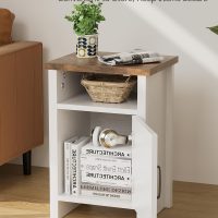 YESHOMY Farmhouse Modern Nightstand with Shelf and Barn Door, Set of 2 for Bedroom, White - Image 5