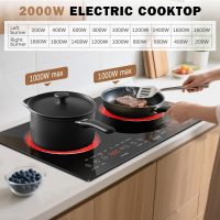 Hobsir 2 Burner Electric Cooktop 110v, 2000W, Electric Stove Top Burner, 24 Inch Countertop and Built-in Hot Plate Stove with Plug, LED Touch, Menu, Safety Lock for Kitchen Apartment RV Camp Stoves - Image 4