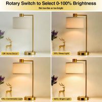 Luvkczc Table Lamp for Bedroom Set of 2 with USB C+A Ports, Fully Stepless Dimmable Bedside Lamp with Linen Lampshade, Nightstand Lamp for Living Room Reading Office, 2 LED Bulbs Included (Gold) - Image 3