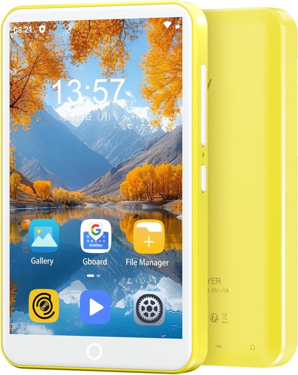 80GB MP3 Player with Bluetooth and WiFi, Mp3 & Mp4 Music Player with Spotify, Amazon Music, Deezer, Audible, 4.0" IPS Touch Screen Android Player with Speaker, FM Radio, Up to 512GB (Yellow)