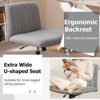 COSTWAY Criss Cross Legged Chair, Modern Armless Desk Chair w/Wide Seat & 120°Rocking, Height Adjustable Computer Task Chair No Wheels, Padded Swivel Vanity Chair for Home Office (Grey) - Image 4