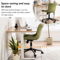 YOUNIKE Ergonomic Home Office Desk Chair with Wheels Comfy Armless Criss Cross Chair with Back Adjustable Modern Leather Upholstered Swivel Vanity Chair Small Cute Rolling Task Chair Avocado Green - Image 4
