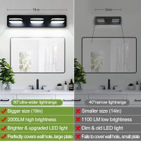 LED Modern Bathroom Vanity Light Fixtures (3-Light, 19-Inch), 360° Rotate Acrylic Matte Black Vanity Lights for Bathroom, Modern Wall Lighting Fixtures Over Mirror (Natural White Light 5000K 1300LM) - Image 2
