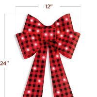 Best Choice Products Set of 3 Bows Pre-Lit Christmas Bow Decoration, Indoor/Outdoor LED Holiday Décor w/ 30 Lights, Outdoor Battery Box, Timer, 8 Light Functions - Red/Black Buffalo Plaid - Image 7