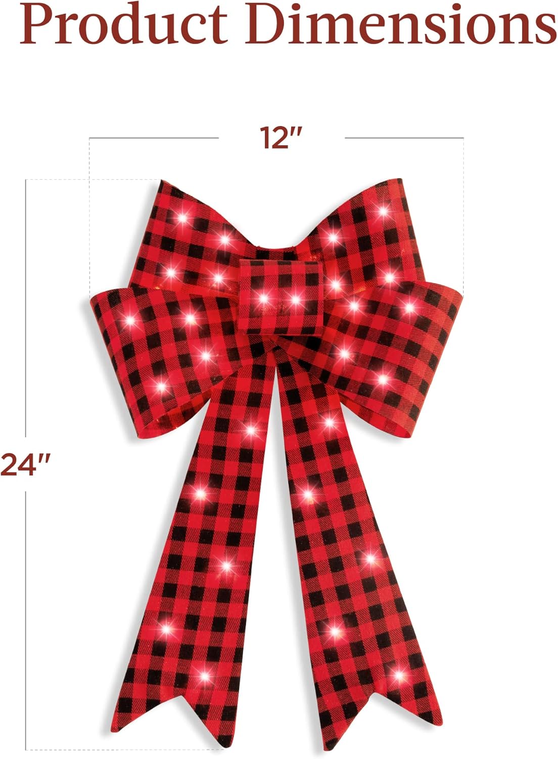 Best Choice Products Set of 3 Bows Pre-Lit Christmas Bow Decoration, Indoor/Outdoor LED Holiday Décor w/ 30 Lights, Outdoor Battery Box, Timer, 8 Light Functions - Red/Black Buffalo Plaid - Image 7