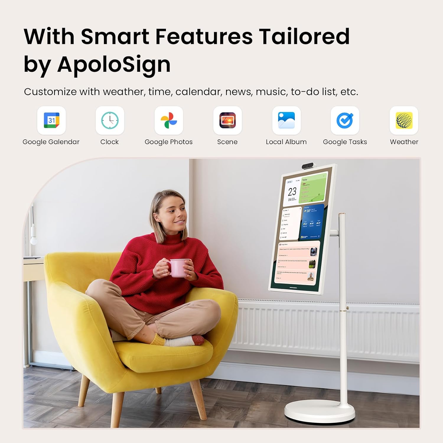 ApoloSign 32'' UHD 4K Smart Portable TV 2nd Gen, 16(8+8) GB RAM+256GB, Android 15, EDLA-Certified, Portable Touch Screen Monitor, Built-in 15000mAh Battery, Full Swivel Rotation, Voice Remote Control - Image 7
