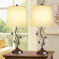 24.5in Farmhouse Table Lamps Set of 2, Rustic Bedroom Lamps with 2 USB Charging Ports, Cream Fabric Shade, Metal & Crystal Finish - Image 8