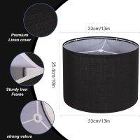 Drum Lampshade Set of 2, Lamp Shades for Table Lamps Floor Lamp, 13" Top X 13" Bottom X 10" High Black Large Line Fabric Lamp Shades, Easy Assembly Replacement Lampshades - Image 2