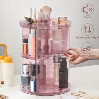 Rotating Makeup Organizer, DIY 8 Adjustable Layers 360 Spinning Skincare Organizers, Makeup Storage Carousel Tower with Brush Holder & Perfume Trays, Cosmetic Display Case for Vanity Bathroom - Image 3