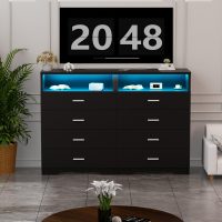 Dresser with Power Outlets and LED Lights Wooden 4 Drawer Dresser with Large Organizer Tall Black Drawer for Bedroom Modern Chest of Drawers Closet for Living Room Kids Room - Image 2