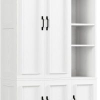 LIKIMIO Armoire Wardrobe Closet 70" H, 5 Doors Bedroom Wooden Wardrobe with 4 Storage Shelves and Hanging Rod, Clothing Storage Cabinet Organizer Combination, White - Image 9