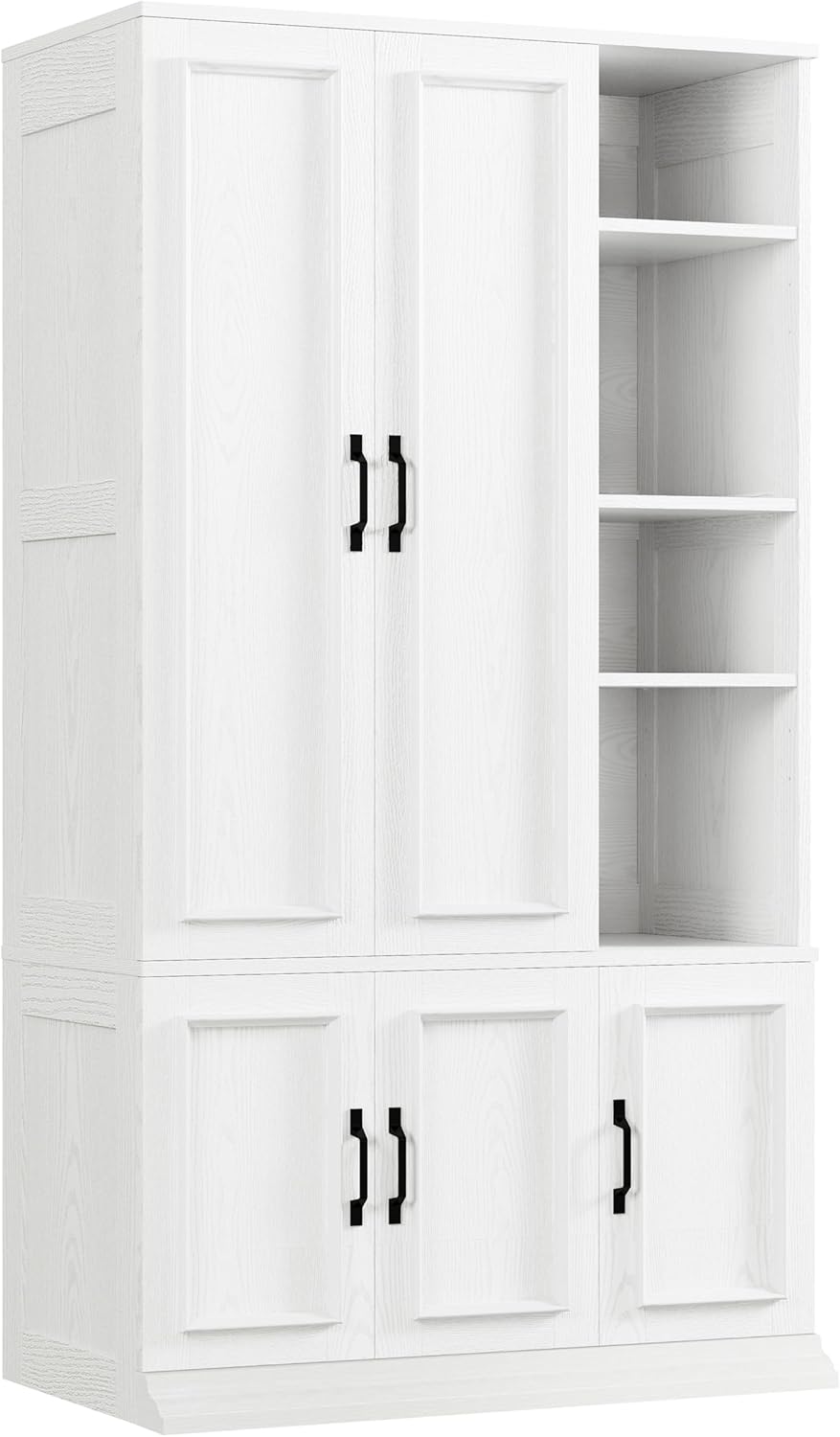 LIKIMIO Armoire Wardrobe Closet 70" H, 5 Doors Bedroom Wooden Wardrobe with 4 Storage Shelves and Hanging Rod, Clothing Storage Cabinet Organizer Combination, White - Image 9