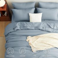 CozyLux Queen Comforter Set Grayish Blue, 7 Pieces Bed in a Bag Queen Comforter Set with Sheets, Bedding Sets with Down Alternative Comforter, Fitted Sheets, Flat Sheets, Pillow Shams and Pillowcases - Image 2