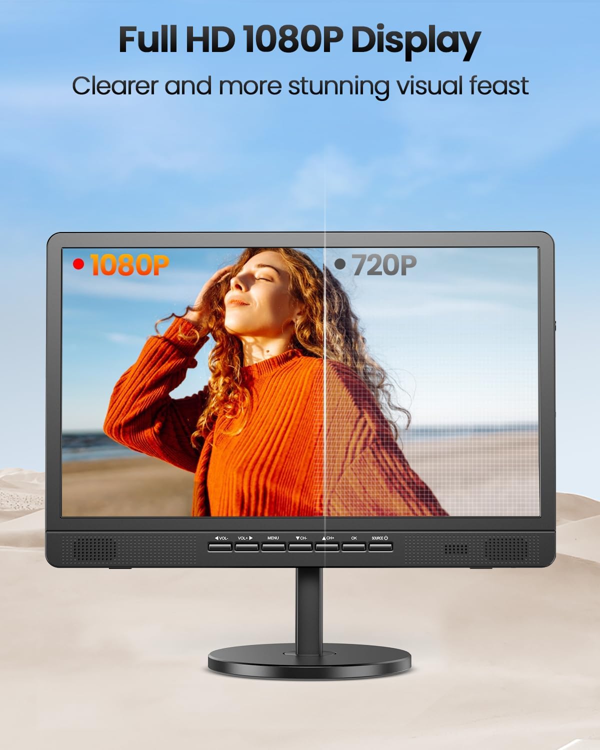 Desobry 18.5" Portable TV with Antenna, 6500mAh Built-in Power Operated TV, 12 Volt Small TV Support HDMI/AV/USB/Headphone Jack Input,Portable T V for Camping, RV, Patio, Kitchen, Indoor, Outdoor - Image 4