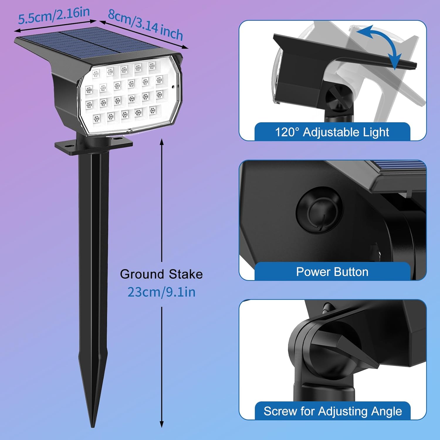 Solar Color Changing Spot Lights Outdoor Waterproof Colored RGB Solar Powered Landscape Lights for Yard 7 Lighting Modes Multicolor Solar Spotlights for Pathway Garden Outside (10 Pack) - Image 6