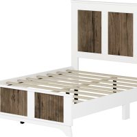 4 Pieces Bedroom Sets Queen Size Farmhouse Platform Bed with Wooden Strip Decoration, 2 Storage Nightstands and A 6-Drawer Dresser with Metal Handle for Kids Teens Adults - White - Image 4