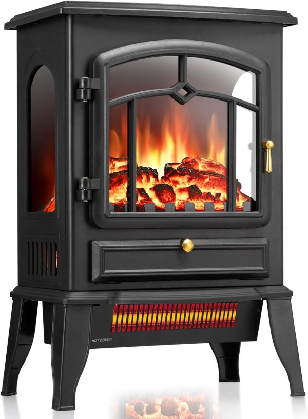 ZAFRO Freestanding Electric Fireplace Stove, Small Electric Fireplace Heater with Thermostat Control, 3D Realistic Flame,1000W/1500W & Overheating Protection